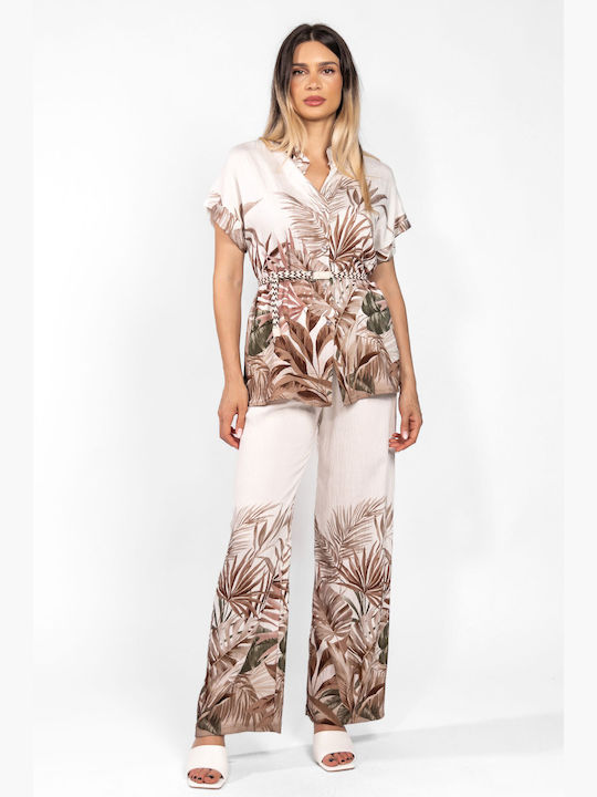 Γυναικείο Brown Tropical Σετ με Παντελόνι Floral