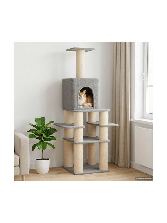 vidaXL Дърво за Котки Сиво 81.5x56x180см