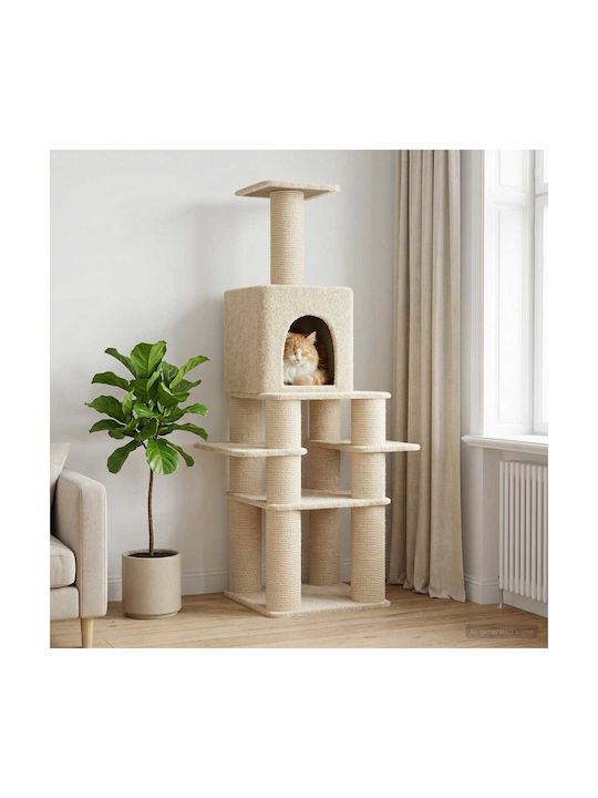 vidaXL Бежово Дърво За Котки 81.5x56x180см