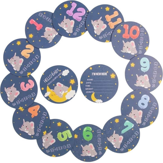 Wooden Baby Milestone Cards – Moon Elephant 14 Pcs-queen Mother