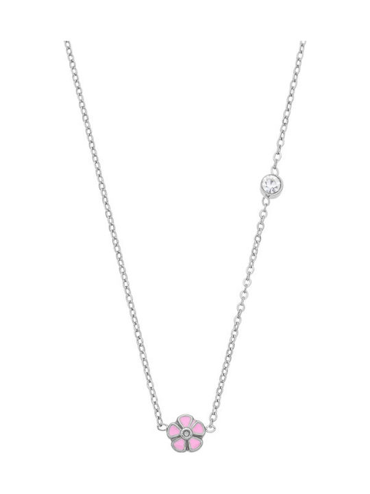 Silver And More Necklace With Flower Design In Pink Gold Plated Steel Pink