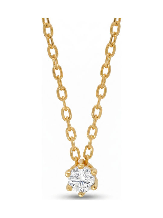 Kiriakos Gofas Solitaire Necklace Made of Gold Plated Silver with Diamond