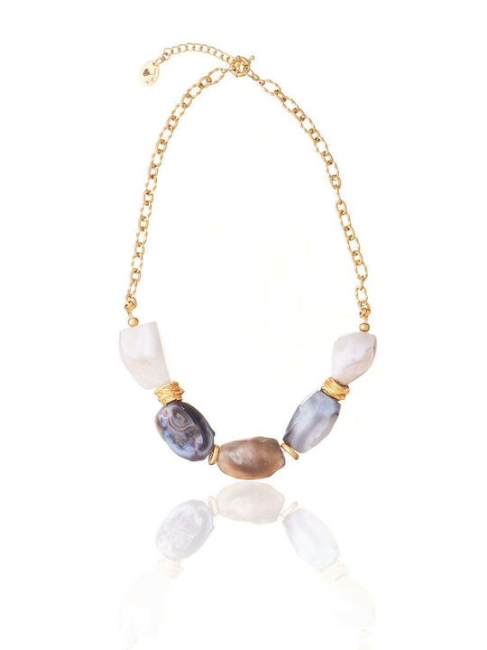 The Gem Stories Necklace From Gold Plated Steel Pink