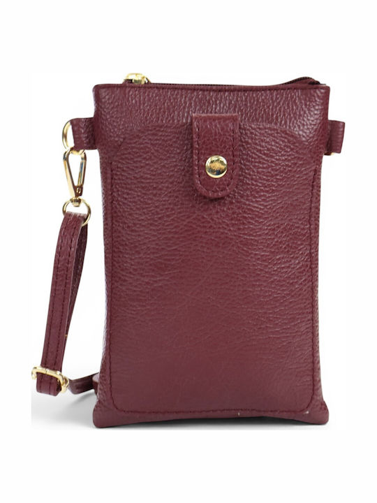 Leather Women's Mobile Phone Pouch Burgundy