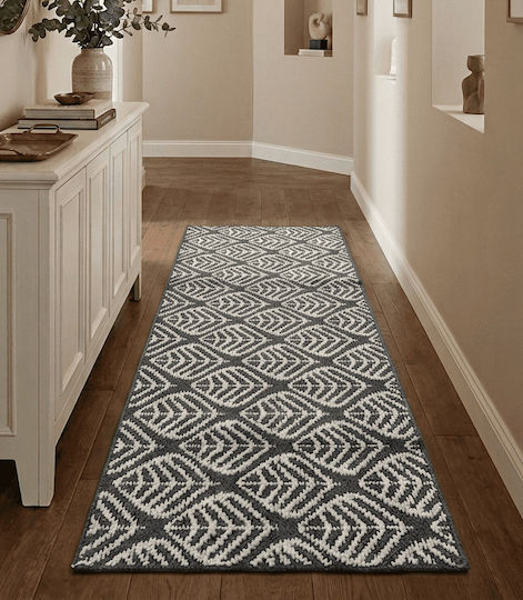 Nordic Leaf Non-Slip Rectangular Wicker Rug Grey 60x140cm