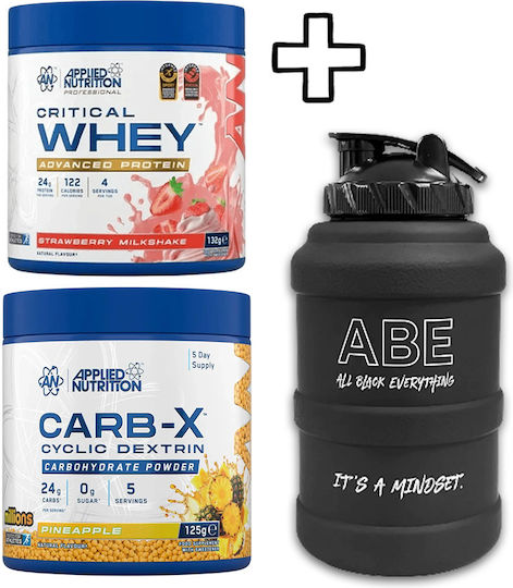 Applied Nutrition Abe Water Jug 2500ml & Applied Nutrition Carb-x Cyclic Dextrin 125g Millions Pineapple & Applied Nutrition Critical Whey 132g Strawberry Milkshake Custom Bundle