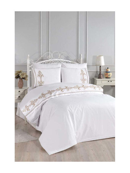 SteweHome Σετ Παπλωματοθήκη Βαμβακερή 200x220cm Διπλή με 2 Μαξιλαροθήκες Μπεζ