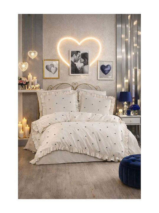 SteweHome Σετ Παπλωματοθήκη Βαμβακερή 200x220cm Διπλή με 2 Μαξιλαροθήκες Μπλε Σκούρο