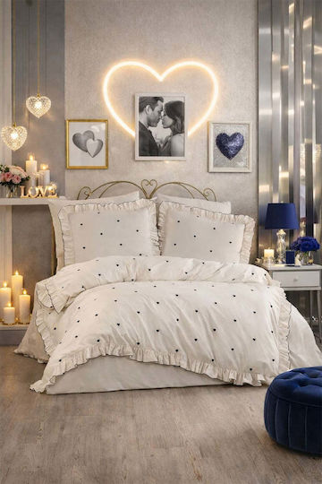 SteweHome Cotton Duvet Cover Set 200x220cm Double With 2 Pillowcases Dark Blue