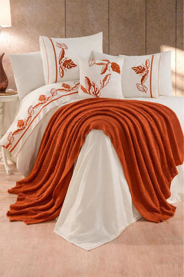 SteweHome Cotton Duvet Cover Set 220x240cm Double With 2 Pillowcases Orange