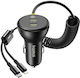 Baseus Car Charger 60W 7A with Ports 1xUSB 1xType-C with Lightning / Type-C Cable Black Colour