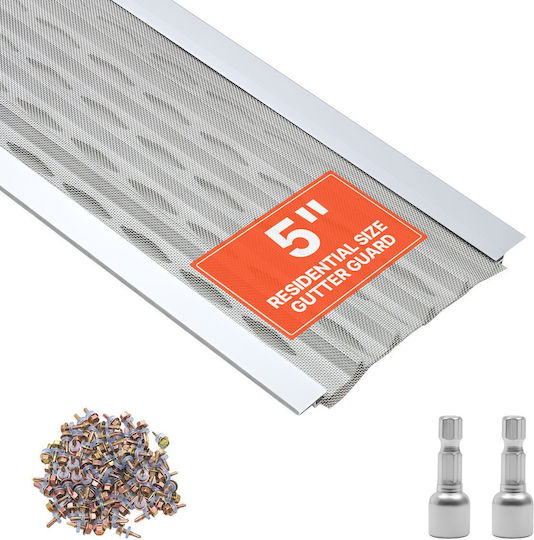 Vevor Gutter Gutter Aluminum Gutter Cover 127 Mm Fine Mesh Stainless Steel Heavy Duty Length 30.48 M Thickness 1.02 Mm Protective Debris Sheet Pine Needles Easy Diy Includes Screws 20 Pcs