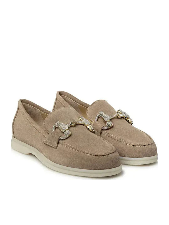Loriblu Δερμάτινα Γυναικεία Loafers σε Μπεζ Χρώμα