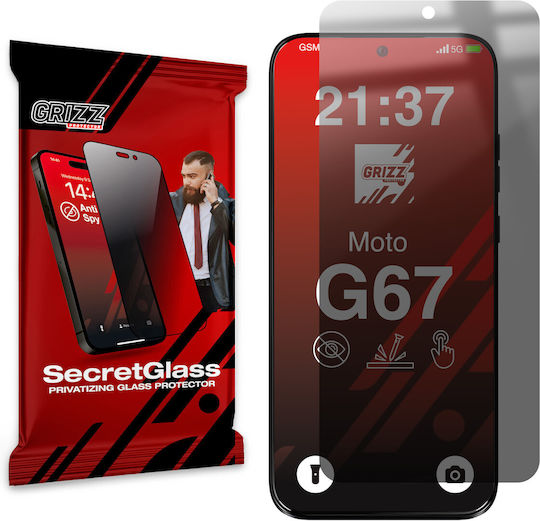 Grizzglass Secretglass Privacy Hybrid Glass Screen Protector Compatible Motorola Moto G67 Black