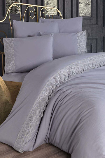SteweHome Duvet Cover Set 200x220cm Double With 2 Pillowcases Gray