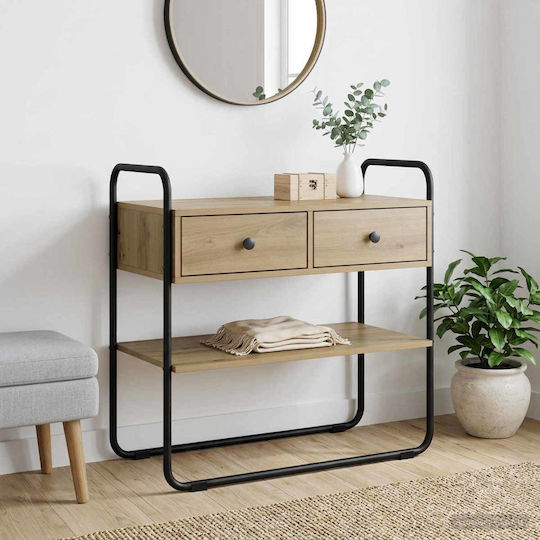 Consolă din Lemn și Metal Stejar L80xl40xÎ75cm
