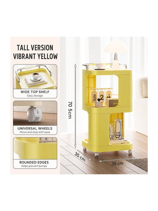 Square Metal Side Table with Wheels Yellow 35x35x70cm
