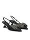 Leather Heels with Strap & Medium Heel Black