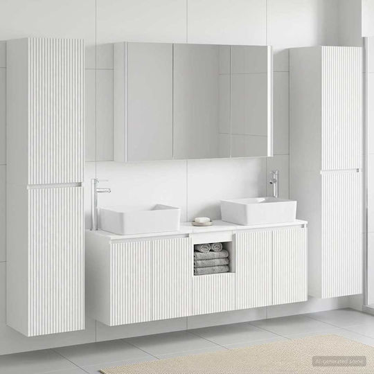 vidaXL Badezimmer Waschtisch-Einheit mit Waschbecken, Spiegel & Spalte M100xB15.5xH70cm Weiß
