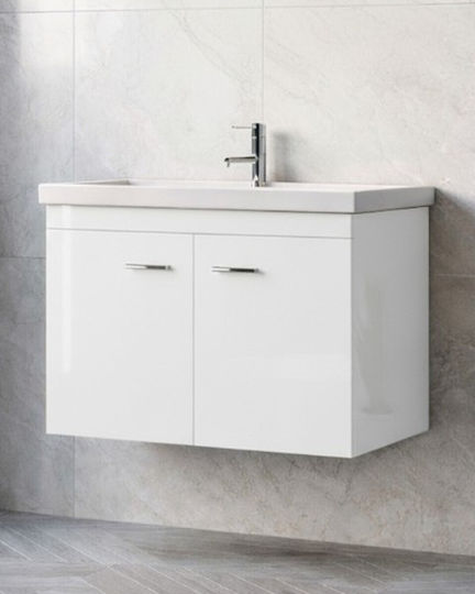Savvopoulos Emily 80 Πάγκος με Νιπτήρα Μ80xΒ45xΥ55cm Glossy White