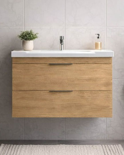 Savvopoulos Likno 80 Πάγκος με Νιπτήρα με Φως Μ80xΒ45xΥ55cm Light Hickory