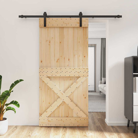 Vidaxl Συρόμενη Πόρτα Φυσικό Μαύρο 95 X 210 Cm