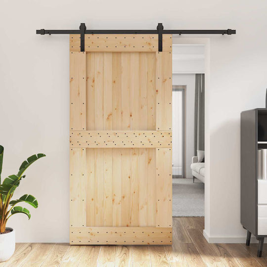 Vidaxl Συρόμενη Πόρτα Φυσικό Μαύρο 100 X 210 Cm