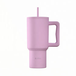 Estia Straw Tumbler XL Save The Aegean Recyclable Handled Thermos Stainless Steel BPA Free 900ml Lavender with Straw and Handle