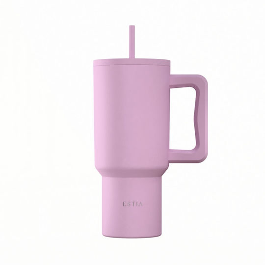 Estia Straw Tumbler Xl Save The Aegean Ανακυκλώσιμο Handled Tumbler Θερμός Ανοξείδωτο BPA Free 900ml Lavender με Καλαμάκι και Λαβή