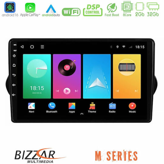 Bizzar Auto-Audiosystem für Fiat Tipo 2015-2022 Bluetooth USB Eingebautes Wi-Fi GPS Apple CarPlay Android Auto mit 9 Zoll Touchscreen