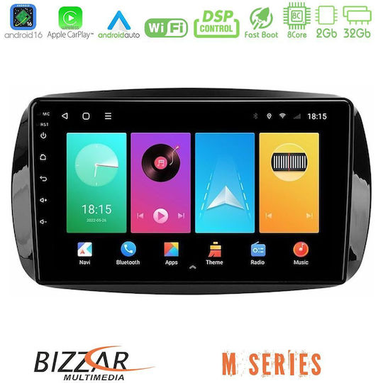 Bizzar Автомобилна Аудио Система За Smart ForTwo 2015-2022 Bluetooth USB Вграден Wi-Fi GPS Apple CarPlay Android Auto С Touch Screen 9"
