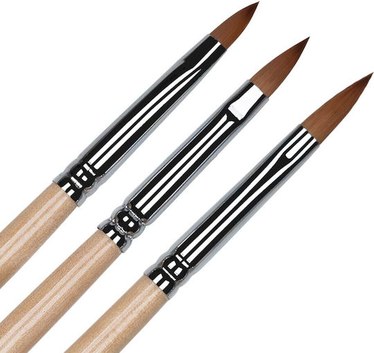 Set 3 Acrylic Nail Brushes Cat's Tongue Luxorise No 8 9 10