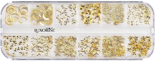 Luxorise Nageldesign Strass Gold Nächte 12 Designs