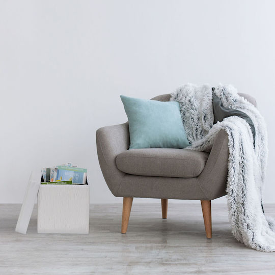 Living Room Stools Collapsible With Storage Space Upholstered With White Fabric 35x35x35cm