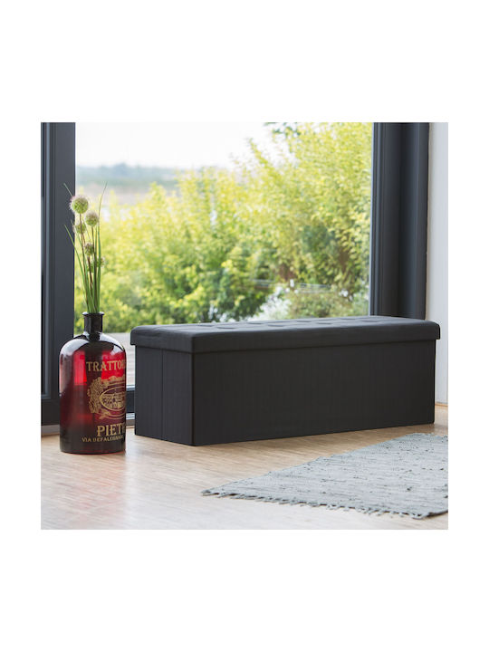 Taburet Camera De Zi Pliabil Cu Spațiu De Depozitare Tapițat Cu Țesătură Neagră 38x114x38cm