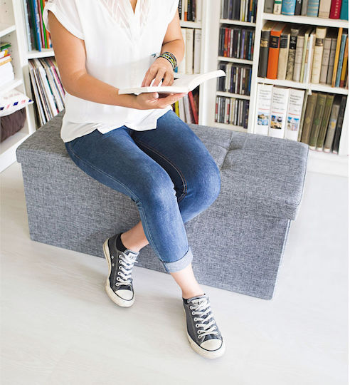 Living Room Stool Collapsible With Storage Space Upholstered With Gray Fabric 38x76x38cm