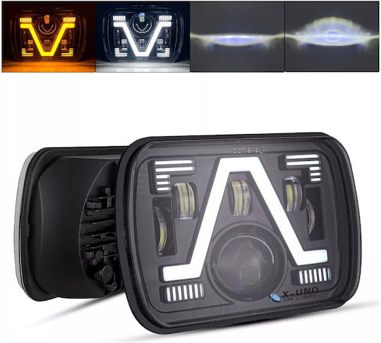 Универсален 5x7 Инчов LED Фар Лампа Халоген 12v-24v Къси Дълги Светлини DRL Дневни Светлини Поворотен Сигнал Бяло-Жълт 4800lm ATV
