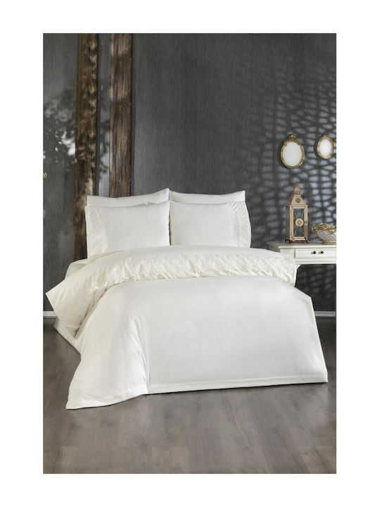 SteweHome Σετ Παπλωματοθήκη Βαμβακερή 200x220cm Διπλή με 4 Μαξιλαροθήκες Μπεζ