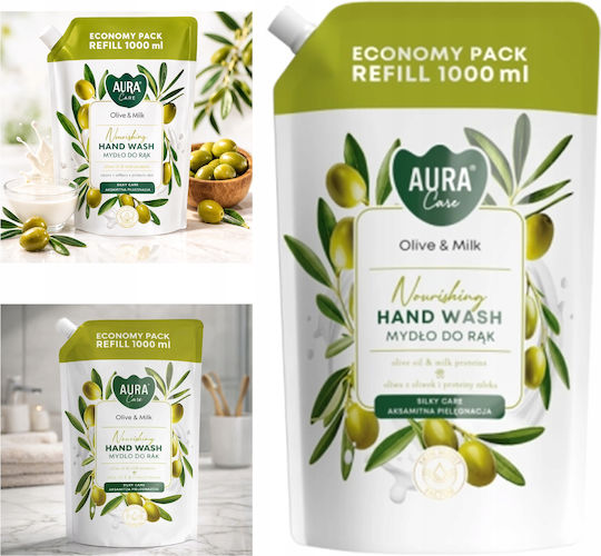 Aura Care Течен Сапун За Ръце Пълнител С Маслиново Мляко 1000 Ml Ahw-002-005