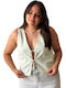 Women's Sleeveless Blouse with V Neckline Checked Fuchsia