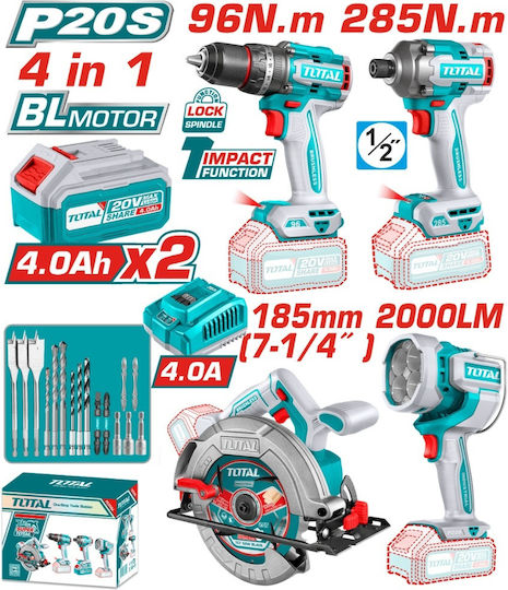 Set Scule cu Acumulator Total Tosli241297e 20 V 2 x 4 Ah