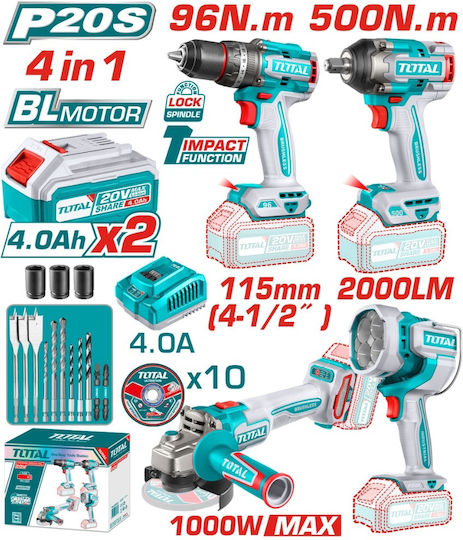 Total Industrial Cordless Tool Set 4-in-1 20 V 2 X 4 Ah