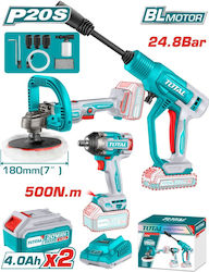 Total Industrial Cordless Impact Wrench Polisher Pressure Washer Set 20 V 2 X 4 Ah