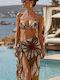 Set Bikini 3 Pieces Floral Brown Beige Push Up