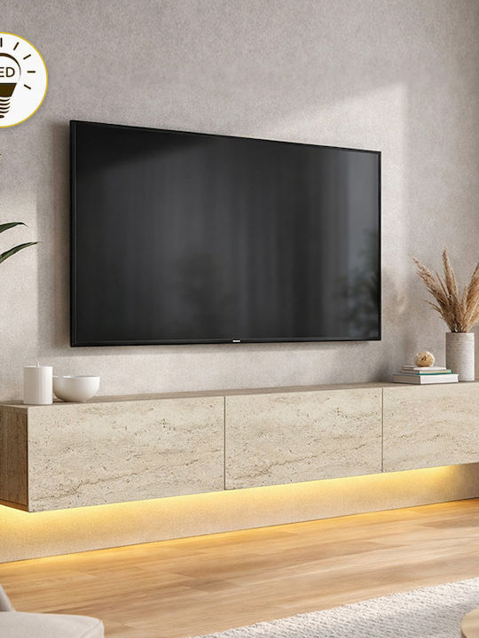 TV Stand Damla from Metal & Wood with LED Lighting Travertine L180xW29.5xH29.5cm
