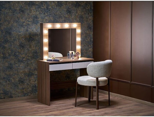 Floor-standing Makeup Dressing Table Houston Wooden Walnut with Mirror 94x43x75cm