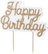 White Happy Birthday Candle Gold Letters