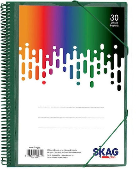 Soft Spiral Elastic Display Book 30 Positions Green A4 Skag
