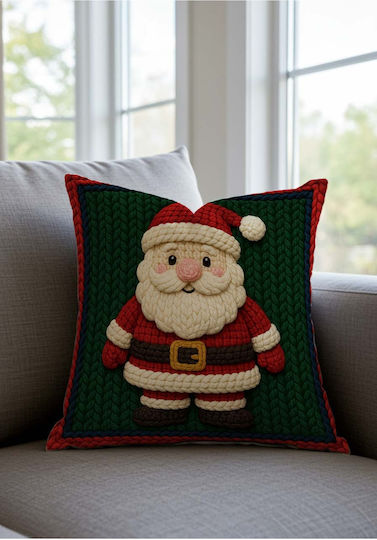 SteweHome Weihnachtsdekorative Kissen Bezug Thema Weihnachten Stickerei Design Santa Claus Rot 43x43 cm