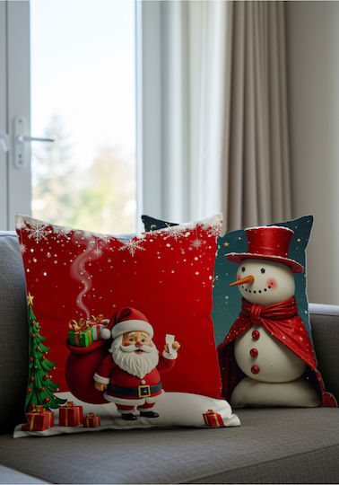 Stewehome Set 2 Stücke Weihnachtsdekorative Kissenbezüge Muster Santa Claus Schneemann Rote 43x43 cm